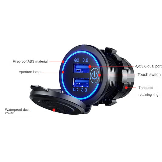 Dual QC 3.0 Dual USB Fast Car Charger Socket 12V/24V waterproof with Switch Auto Car Quckly Charge Adapter Power Outlet