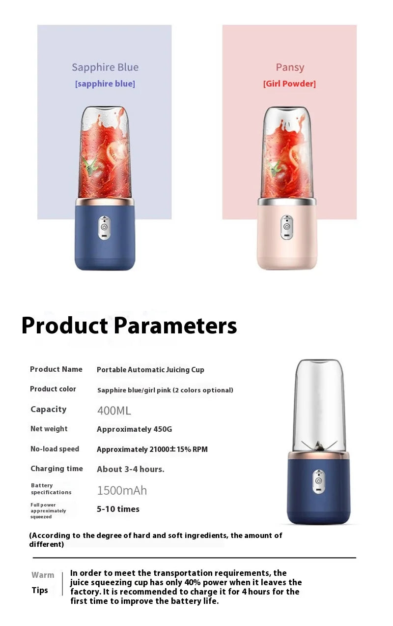 1pcs Portable Electric Juicers Sport Juice Cup Multifunction Fruit Vegetable Food Mixers Milkshake Make Blender Rechargeable